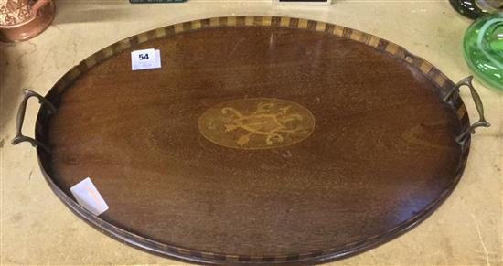 Sheraton revival inlaid mahogany tray(-)